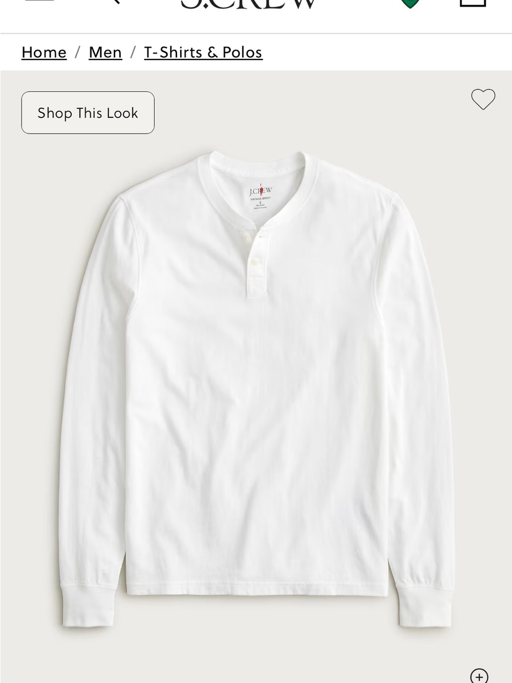 J. Crew Men's White Long-Sleeve Henley Top